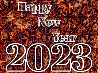 Obraz premium 3D illustration white happy new year 2023 text isolated on purple leaves background