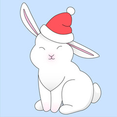 Cute Christmas Bunny. Rabbit, symbol of 2023. White Christmas rabbit.
