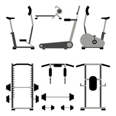 Fitness Sports Equipment Elements Vector Illustration, Simple Flat Design Concept.