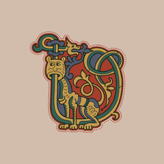 Medieval initial D letter logo made of twisted lion, beast, and spiral pattern.