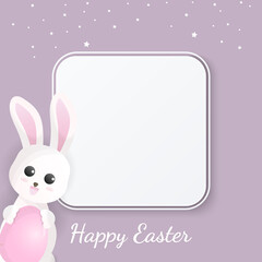Happy easter white banner with rabbit and egg