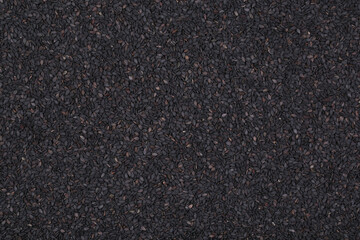 Background image of black sesame seeds. An ingredient for cooking. Ayurveda treatment. Alternative medicine.