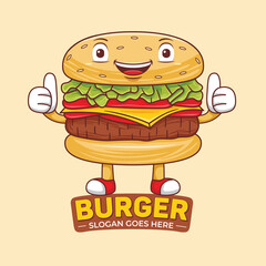Burger mascot cute character in flat design style