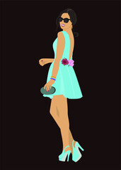 Girl in a dress without a face . Vector graphics