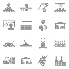 Production Line Icons. Gray Flat Design. Vector Illustration.