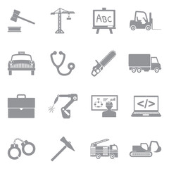 Work Icons. Gray Flat Design. Vector Illustration.