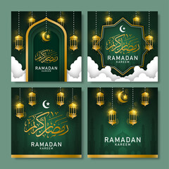 Ramadan kareem background and greeting card with lantern