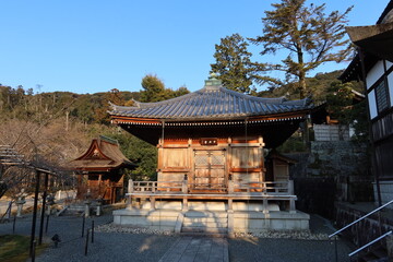 Fototapeta premium Chuko-do Subordinate Shrine and Chinjyu-do Subordinate Shrine in the precincts of Kiyomizudera in Kyoto City in Japan 日本の京都市の清水寺境内にある中興堂と鎮守堂（春日社）