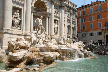 Fototapeta na wymiar Rome, Italy - June 2000: View on Trevi Fountain