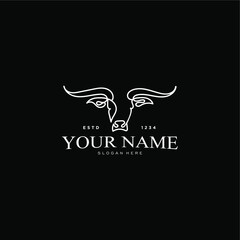 continuous line of longhorn cow's head. Simple and luxurious longhorn cow head line art.