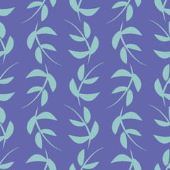 Vector green mint violet leaves seamless pattern
