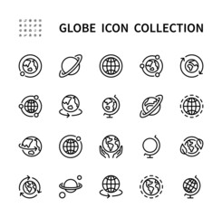 Globe related outline vector linear icons.Globe icon collection. Globe symbol vector icon set.