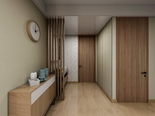 3D rendering, spacious living room design of modern residence, with sofa, tea table, decorative painting, etc