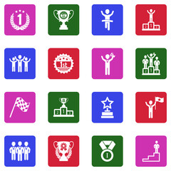Win Icons. White Flat Design In Square. Vector Illustration.