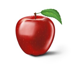  Red apple on white background, illustration