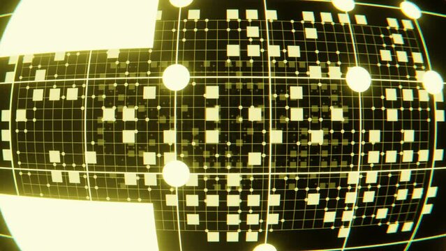 Yellow Grid with Dots and Quads Seamlessly Looped Technology Concept Background