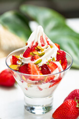 strawberry ice cream in bowl