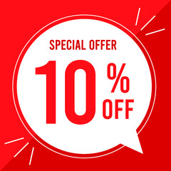 10 percent off. Discount for big sales. Yellow balloon on a red background.