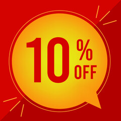 10 percent off. Discount for big sales. Yellow balloon on a red background.