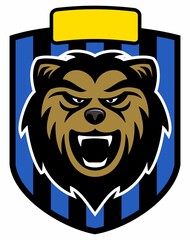 Cartoon style bear character, sport team badge vector design concept.