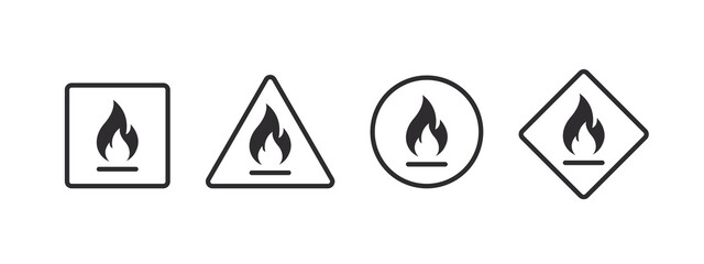 Flammable materials warning sign. Flammable substances icons set. Vector illustration - obrazy, fototapety, plakaty