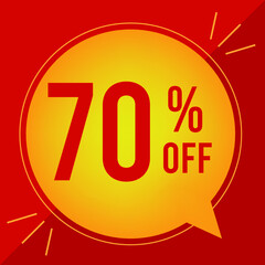 70 percent off. Discount for big sales. Yellow balloon on a red background.