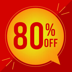 80 percent off. Discount for big sales. Yellow balloon on a red background.