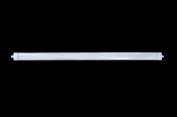 Long modern LED lamp with plastic housing isolated on black background