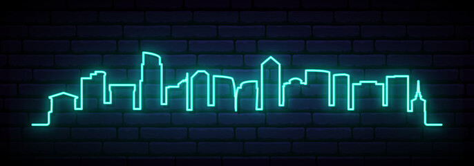 Blue neon skyline of Arlington, Virginia. Bright Arlington City long banner. Vector illustration.