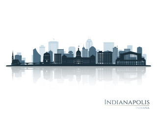 Fototapeta na wymiar Indianapolis skyline silhouette with reflection. Landscape Indianapolis, Indiana. Vector illustration.