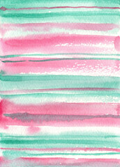 watercolor mint and pink stripes. hand painting background. - 493466208