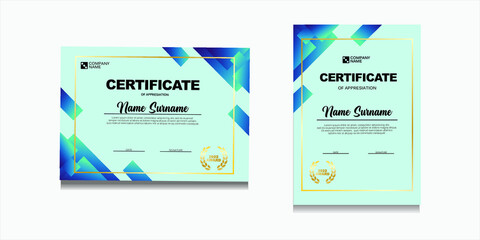 set of certificate blue elegant