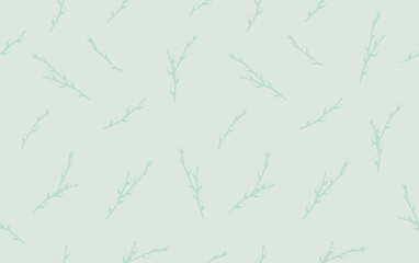 Branches  seamless pattern on green background. Happy easter. Pusssy-willow  easter pattern