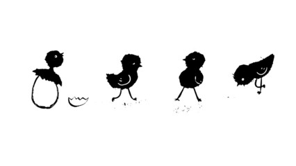 black vector baby chicks flea silhouette nice easy simple hand drawn isolated on white background for Easter pattern