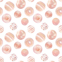 Tapeten Seamless watercolor pattern of hand drawn gradient circles on a white background. Delicate pink, beige, peach colors. Abstract pattern for printing on textiles, paper and accessories. © VeraTerenteva