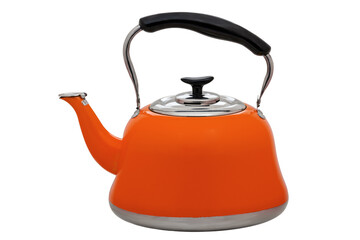 Orange metal teapot isolated on white background