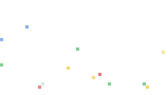 Pixelate colourful falling confetti down on white background, 4K greeting animation