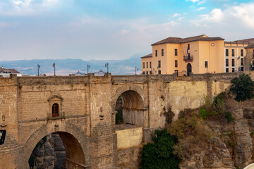 Ronda is located on a deep gorge where the river Tagus passes. Malaga. Andalusia. Spain. Europe. 