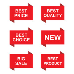Label: Best Price, Quality, Choice, Product, New and Big sale, vector, icon.