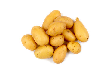 Raw Unpeeled Baby Potatoes, grenailles potatoes on white background