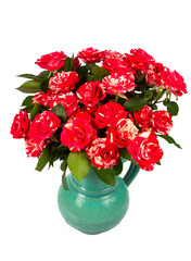 bouquet of striped pink roses isolated on white background