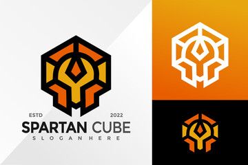Cube Spartan Hexagonal Logo Design Vector illustration template