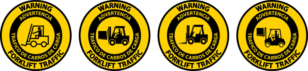 Bilingual Warning Forklift Traffic Floor Sign On White Background © Seetwo