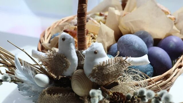 easter bucket with eggs buns