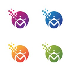 Letter M and crown logo icon set