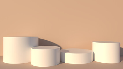 Brown background with white podium columns 1 mock up scene with podium geometry shape for product display. 3D rendering	