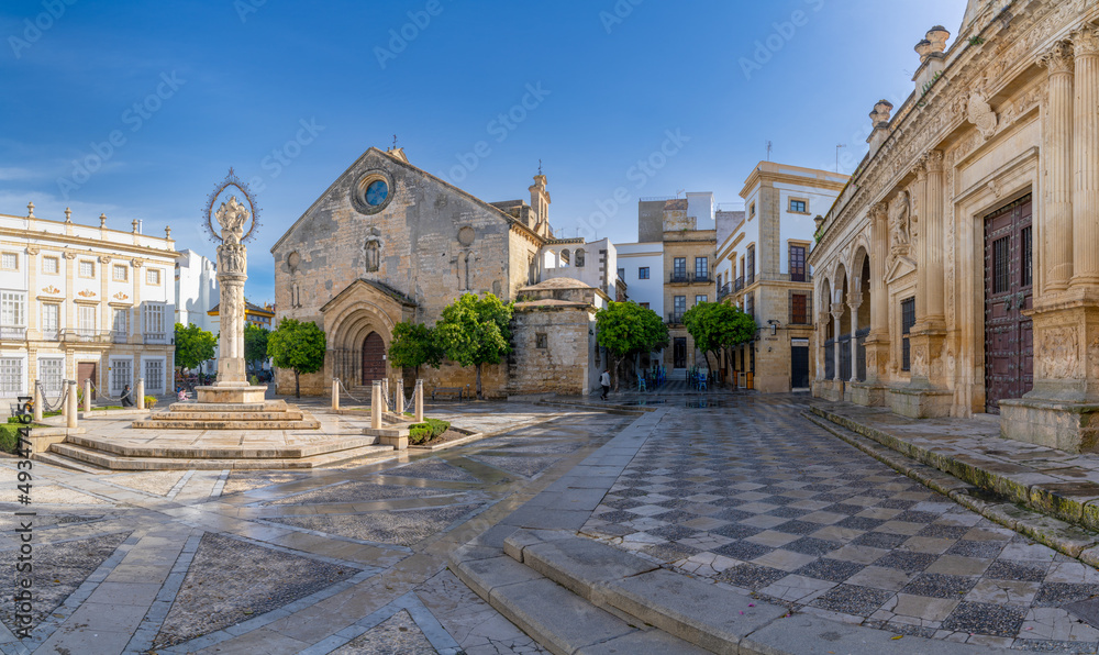 Sticker view of the plaza de la asuncion square in the historic city center of jerez