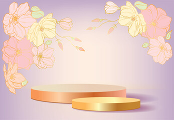 Gold podium background with flowers