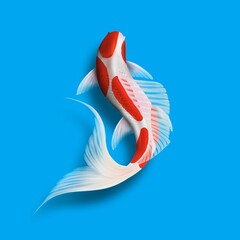 Koi fish kohaku on blue background, illustration