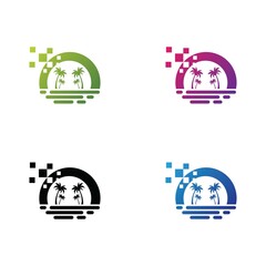 Palm tree summer logo icon set